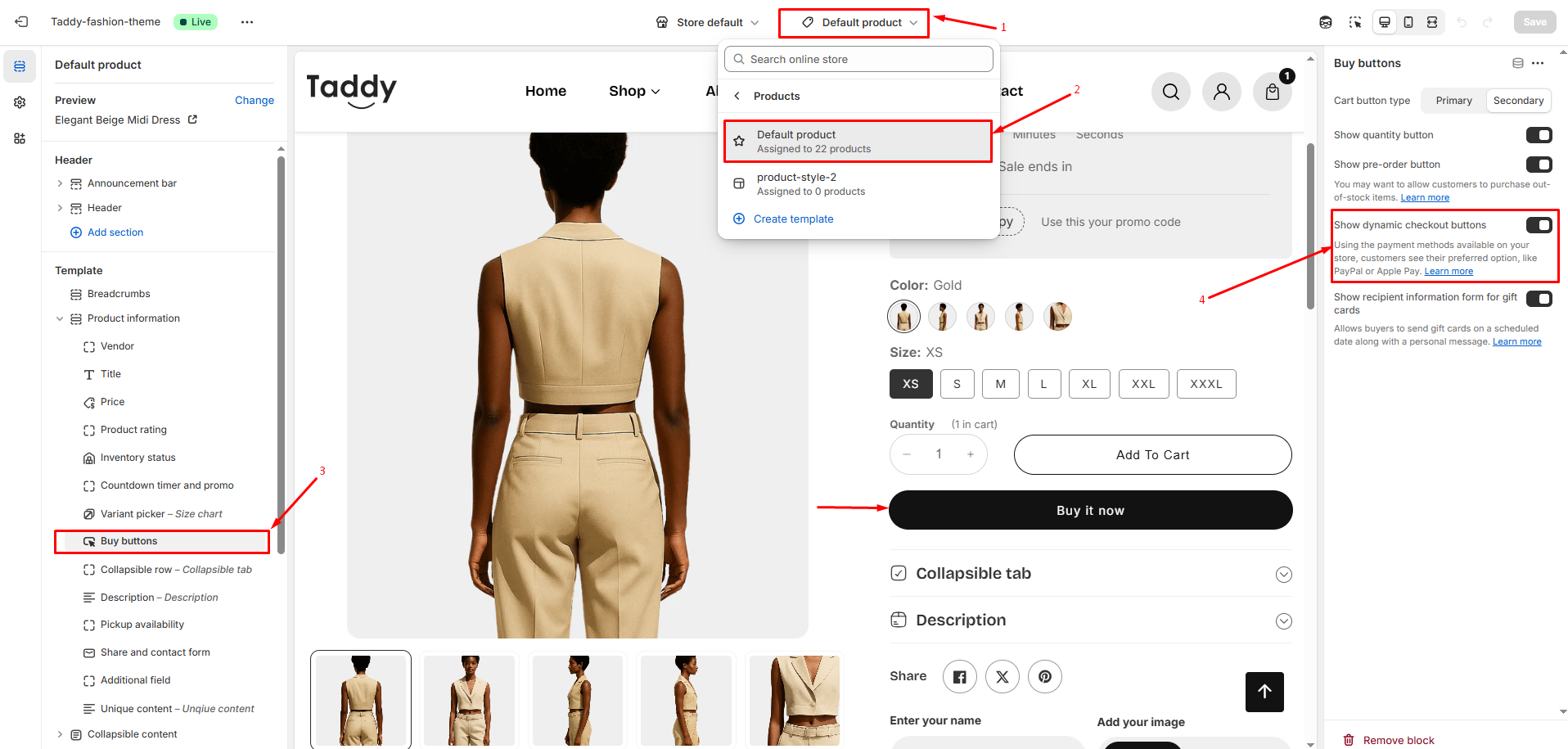 Enable/Disable the dynamic checkout button - gloryio.com